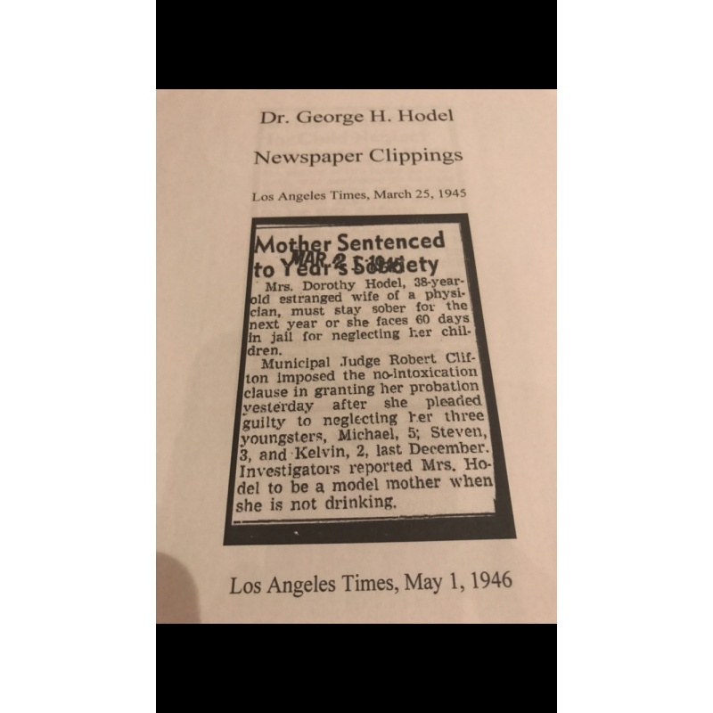 Black Dahlia suspect Dr. George H. Hodel newspaper clippings photocopies on 12 pages from 1945