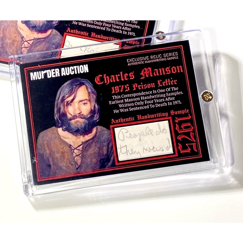 CHARLES MANSON 1975 Handwriting Sample Relic Card In Case MURDER AUCTION RELIC SERIES