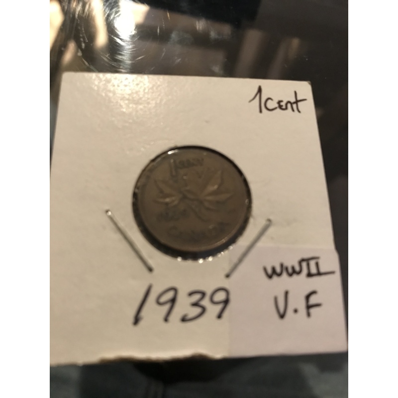 World War II CanadA one cent coin 1939