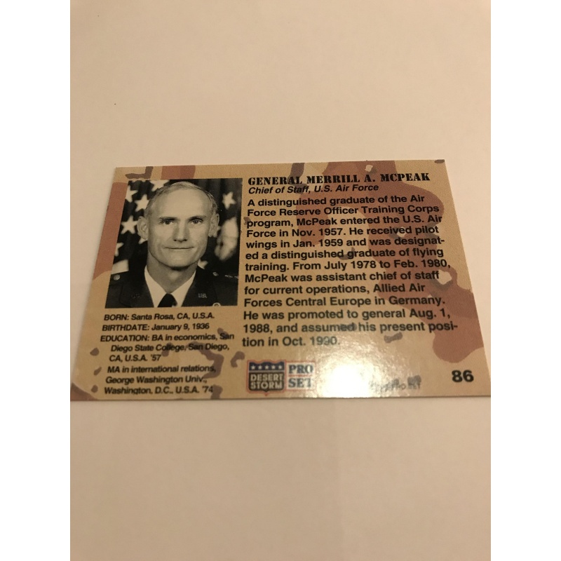 General Merrill A. McPeak Desert Storm card no. 86 from 1991