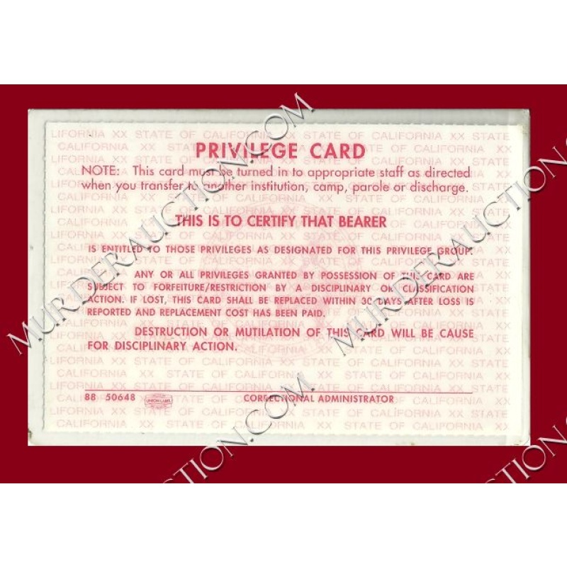 C.D.C. Inmate Privilege Card