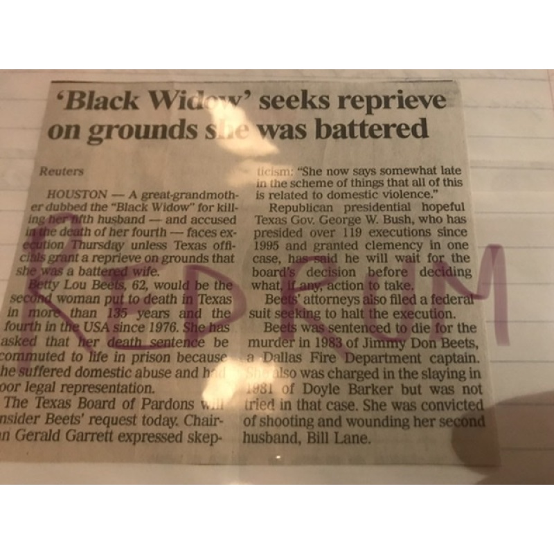 Bettie Beets Execution Newspaper Clipping from 2000