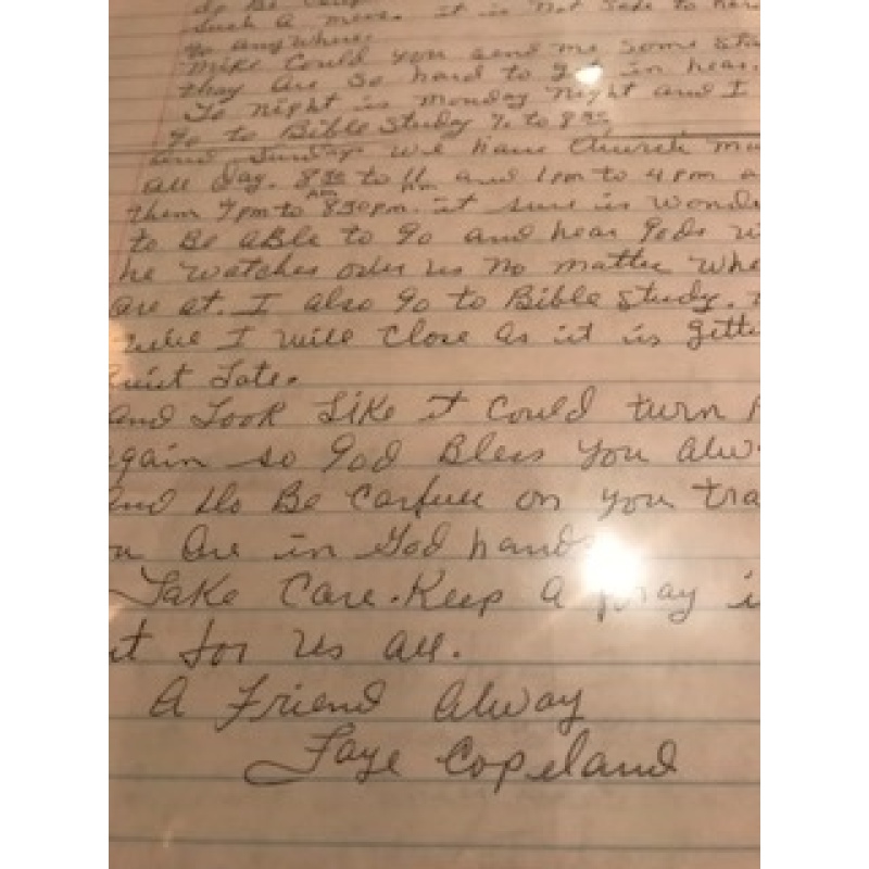 Faye Copeland handwritten 2 pages letter signed in full from 1997