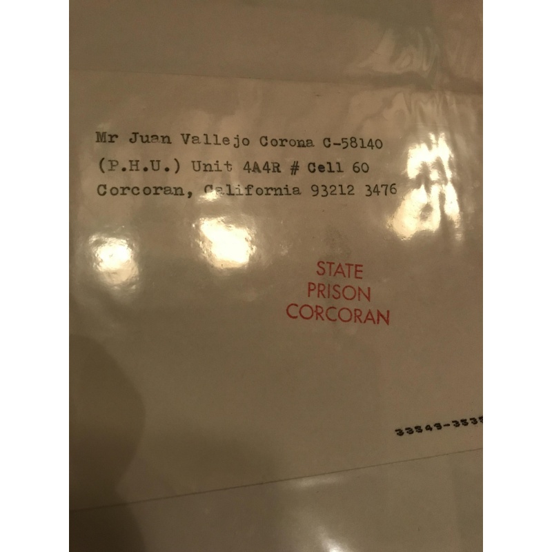 Deceased - Juan Vallejo Corona envelope sent from Corcoran Prison from 2000