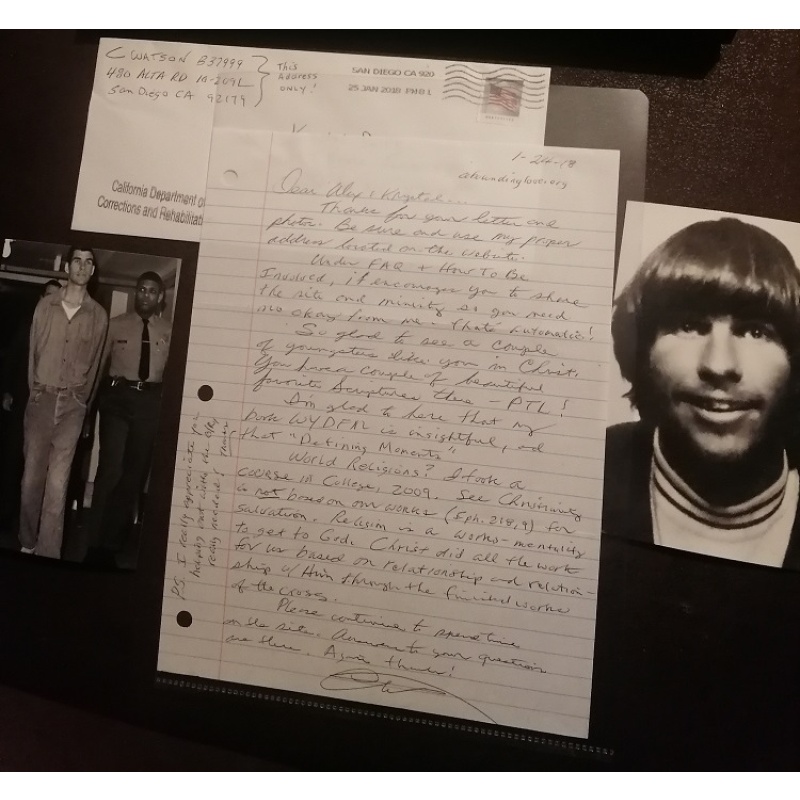 Charles "Tex" Watson letter+enveloppe signed