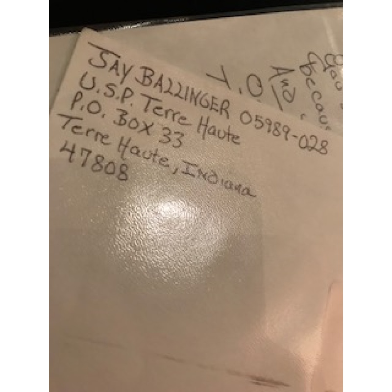 Jay Scott Ballinger original handwritten envelope with numerous lines penned in his hand from 2012