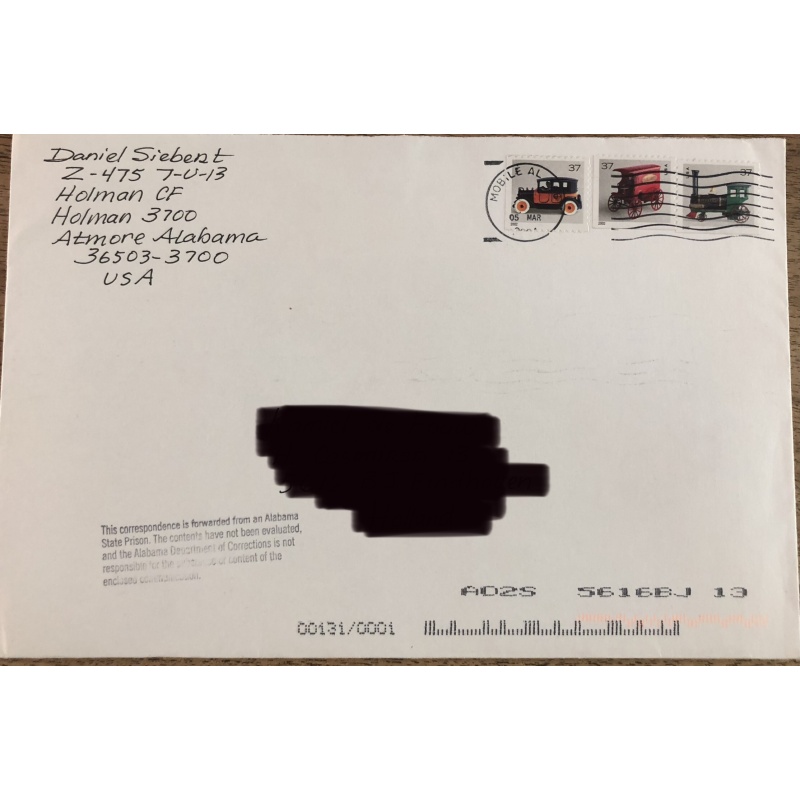 DECEASED SERIAL KILLER DANIEL SIEBERT HANDWRITTEN LETTER/ENVELOPE SET