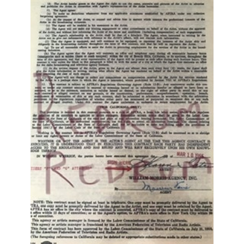 Sharon Tate copy of her signed contract from 1965