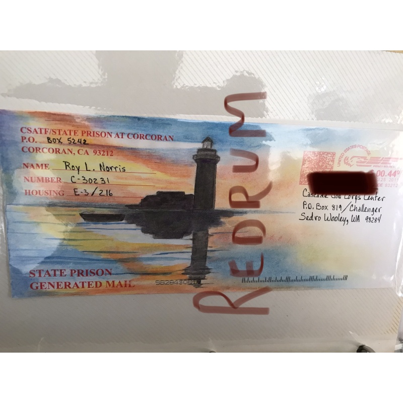 Roy L. Norris watercolor lighthouse 4 x 10 painting  on envelope from 2011