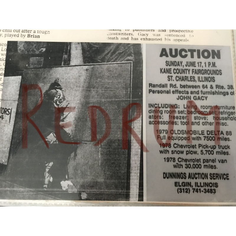 John Wayne Gacy 4 x 6 photograph with auction house furnitures and belongings add