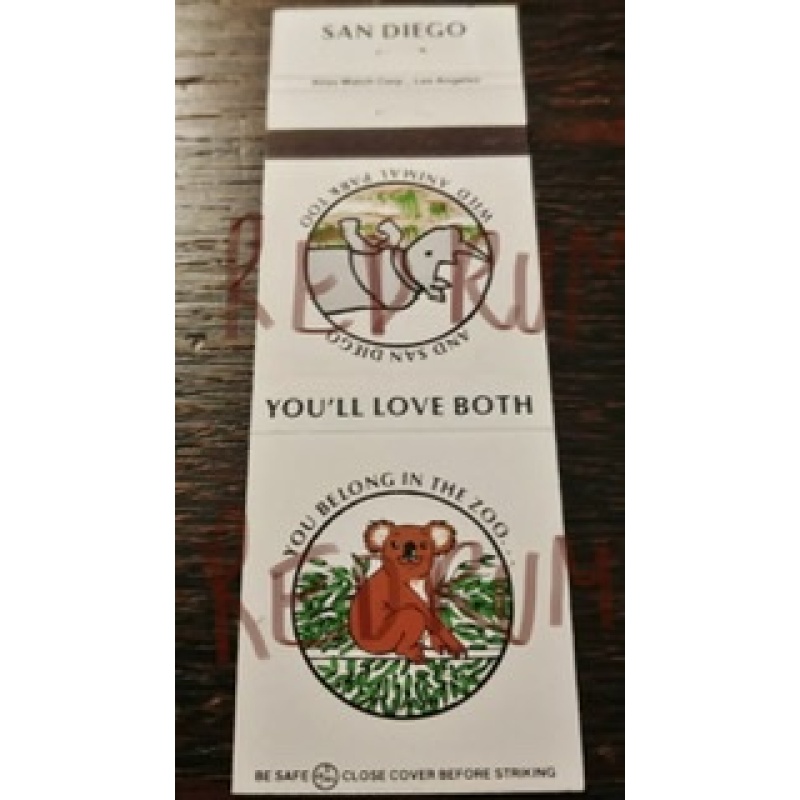 James Oliver Huberty San Diego zoo matchbook CLOSe COVER BeforE STRIKING 1984