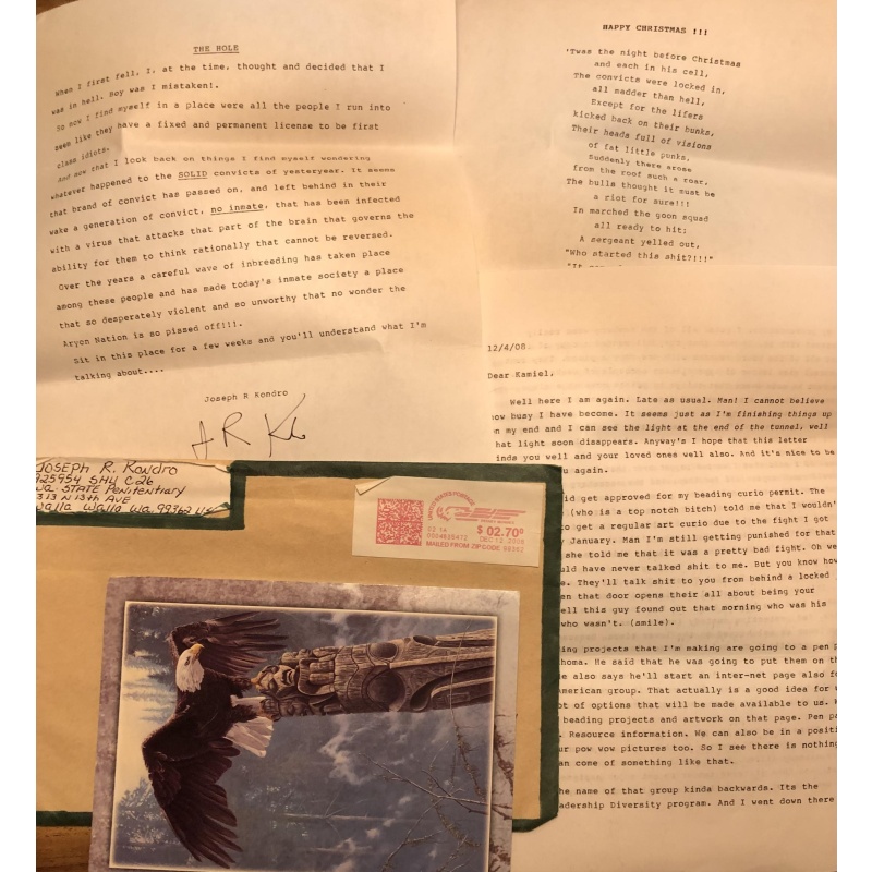 DECEASED SERIAL KILLER JOSEPH R. KONDRO LOT: LETTER/ENVELOPE/POEM/STORIES/CARD