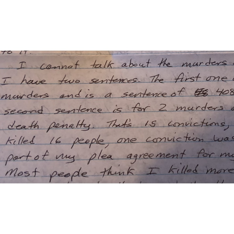 CONFESSION FROM SERIAL KILLER ROBERT LEE YATES HANDWRITTEN LETTER/ENVELOPE SET