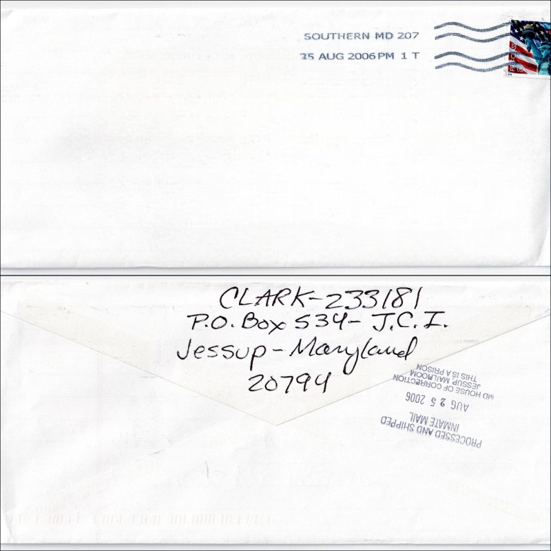 HADDEN IRVING CLARK | Cross-Dressing Cannibalistic American Serial Killer | 3 Letters/Envelopes from Prison | Pmk 2006 | UNOPENED