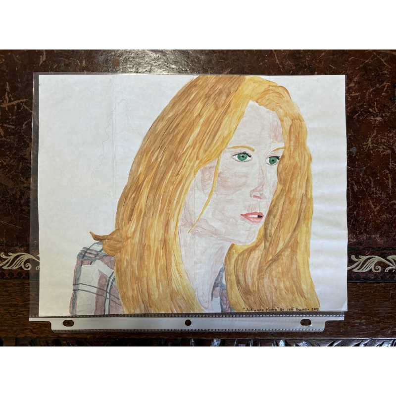 Hatchet murderer Jeffrey Franklin hand painted watercolour of Julianne Moore