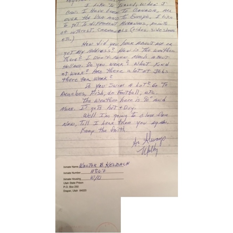 DECEASED: WALTER KELBACH HANDWRITTEN LETTER  + ENVELOPE SET