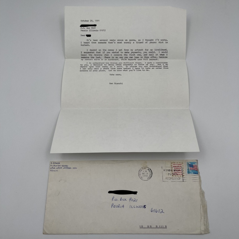 KENNETH BIANCHI LETTER WITH HAND WRITTEN ENVELOPE 1991