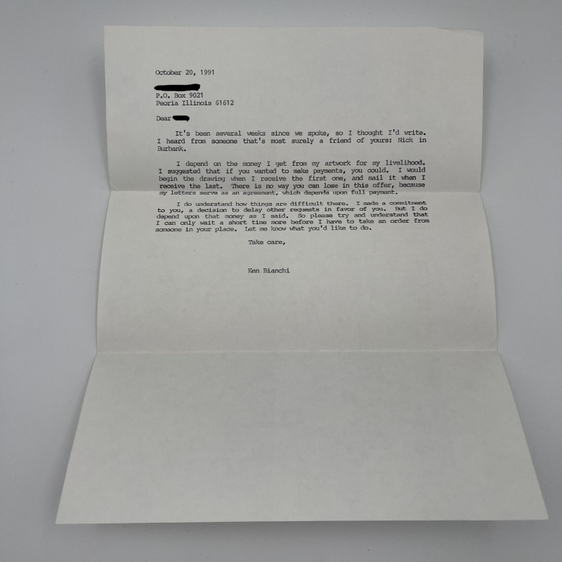 KENNETH BIANCHI LETTER WITH HAND WRITTEN ENVELOPE 1991