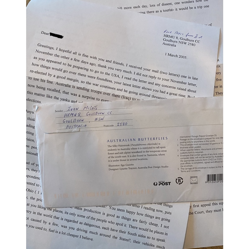 DECEASED AUSTRALIAN SERIAL KILLER IVAN MILAT 4 PAGE LETTER/ENVELOPE SET