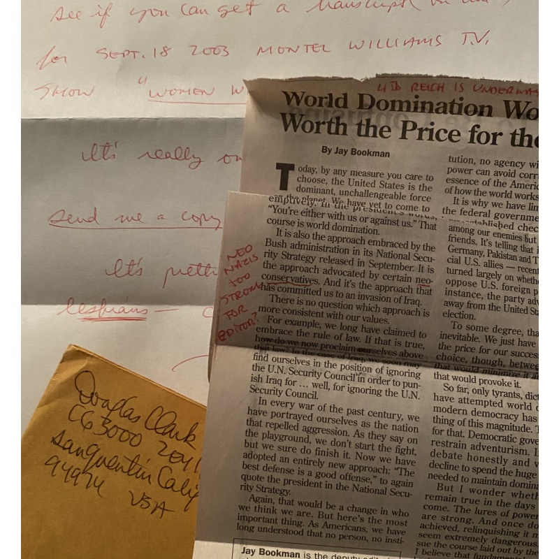 AWESOME SET FROM DECEASED SERIAL KILLER DOUGLAS CLARK HANDWRITTEN LETTER/NOTE/ENVELOPE/PAPER CLIPPING SET