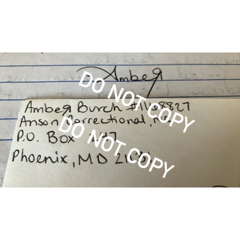 Convicted murderer Amber Burch handwritten letter envelope set