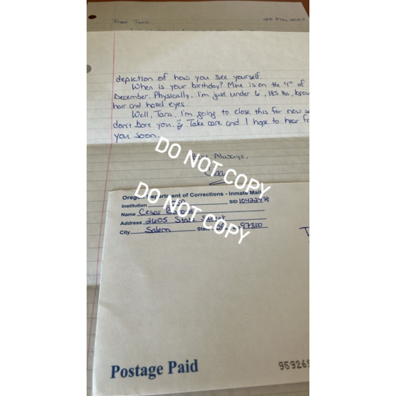 Deceased serial killer Caesar Barone handwritten letter envelope set