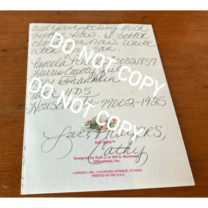 Deceased convicted murderer Cathy Henderson handwritten greeting card