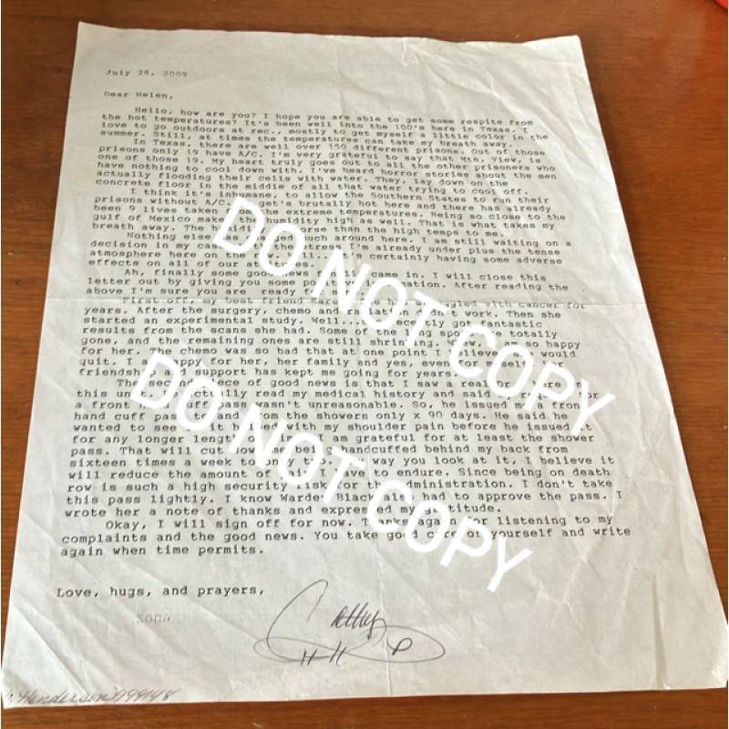 Deceased convicted murderer Cathy Henderson typed letter hand signed Cathy