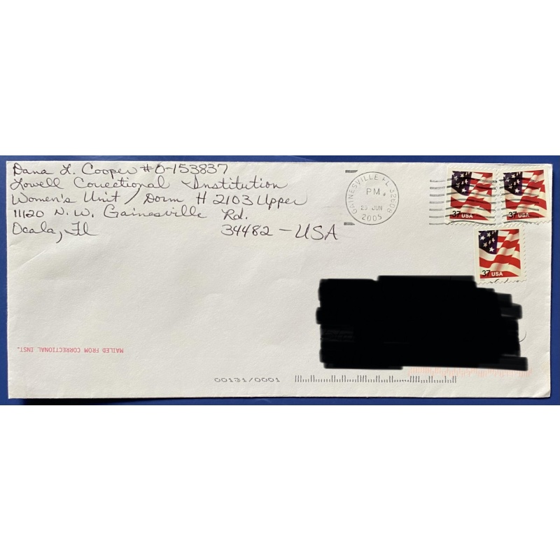 PAROLED DANA COOPER (VAMPIRE CLAN) HANDWRITTEN ENVELOPE