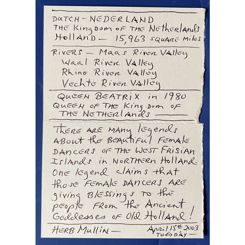 DECEASED HERBERT MULLIN HANDWRITTEN CARD