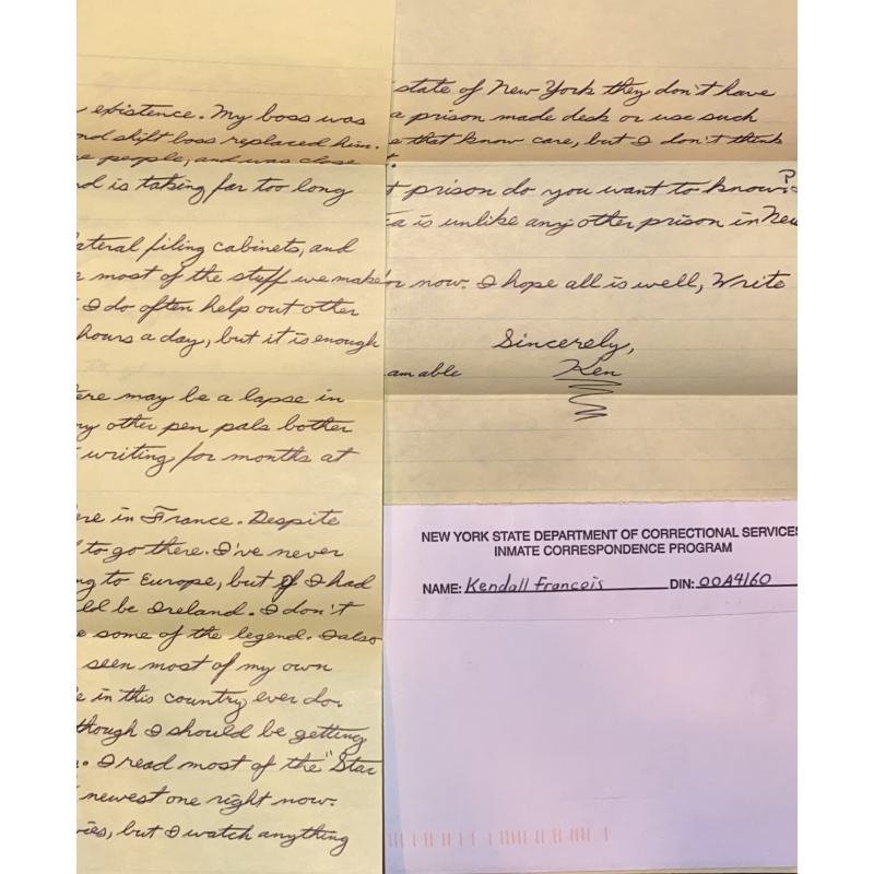 KENDALL FRANCOIS HANDWRITTEN LETTER/ENVELOPE SET