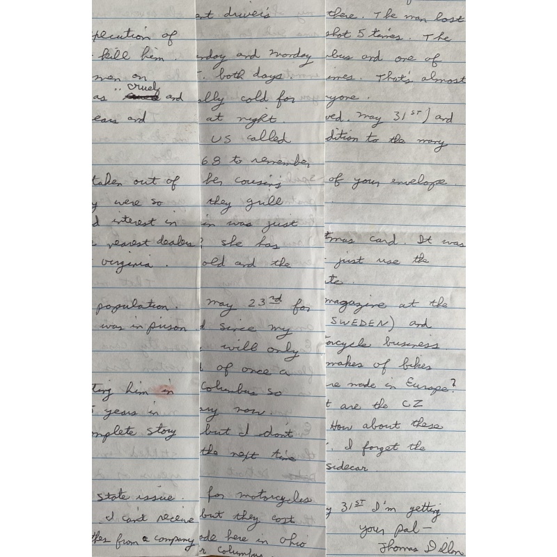 DECEASED SERIAL KILLER THOMAS DILLON LENGTHY HANDWRITTEN LETTER/ENVELOPE/CARD/CLIPPINGS SET