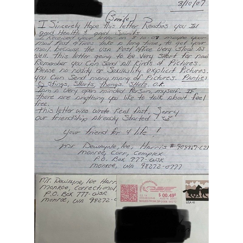 SERIAL KILLER DEWAYNE LEE HARRIS HANDWRITTEN LETTER/ENVELOPE SET