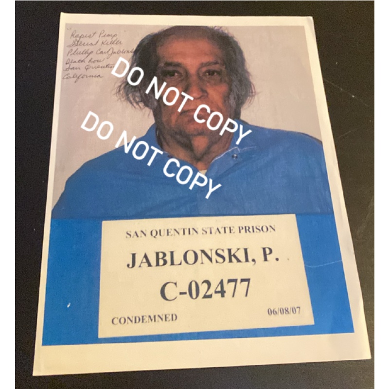 Deceased serial killer Phillip Jablonski signed printer paper printout of prison mug shot