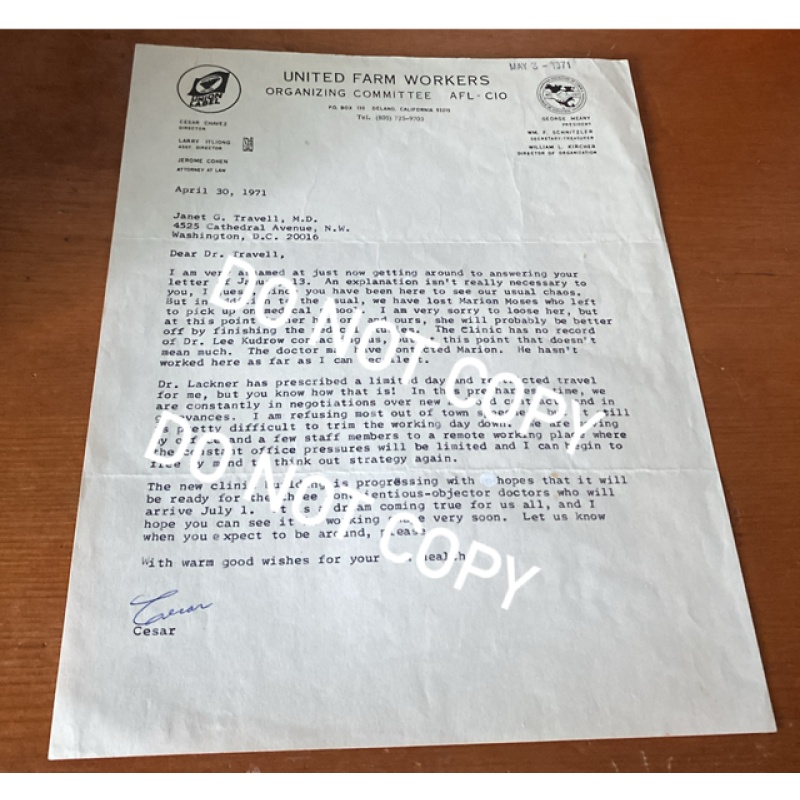 Civil rights leader Cesario Estrada Chavez signed typed letter