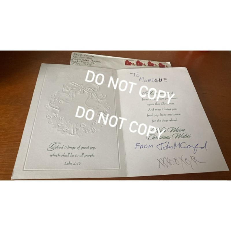 Deceased Canadian serial killer John Martin Crawford handwritten letter envelope greeting card