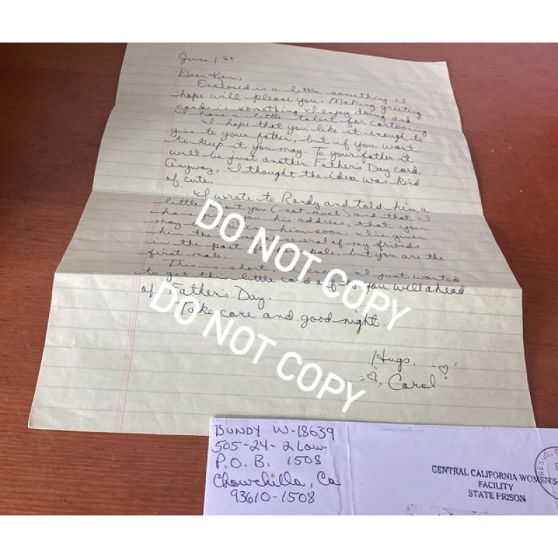 Deceased convicted serial killer Carol Bundy handwritten letter envelope set