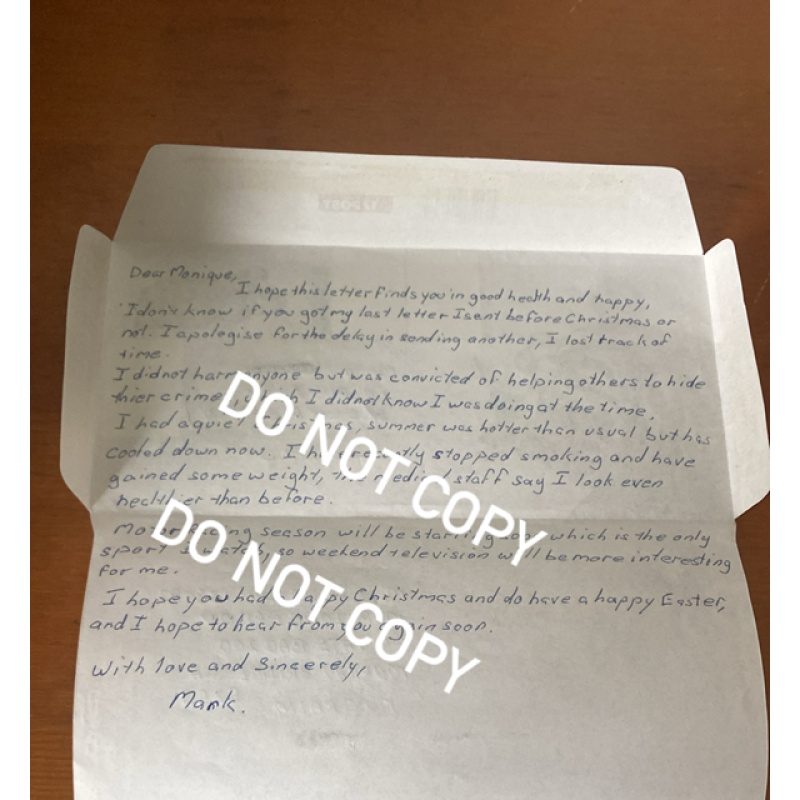 RELEASED Convicted Australian serial killer Mark Haydon handwritten aerogram