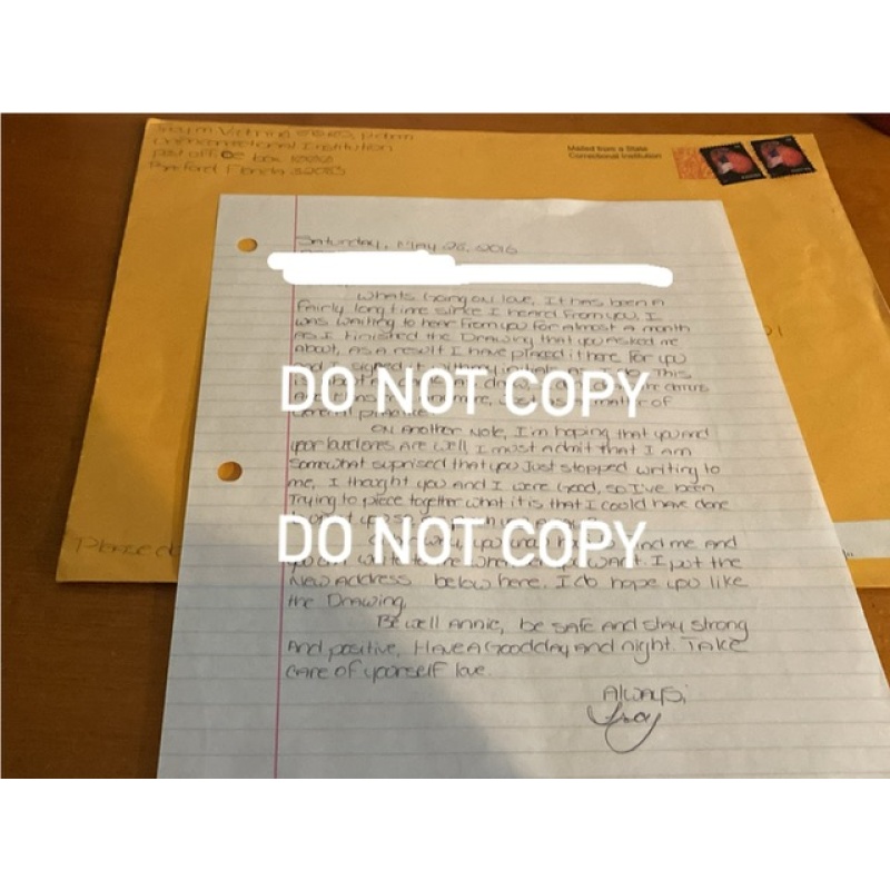 Convicted mass murderer Troy Victorino handwritten envelope and 8x10 artwork