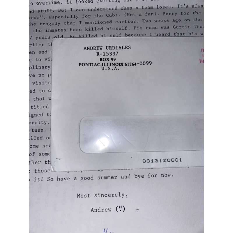 DECEASED ANDREW URDIALES LETTER ENVELOPE SET