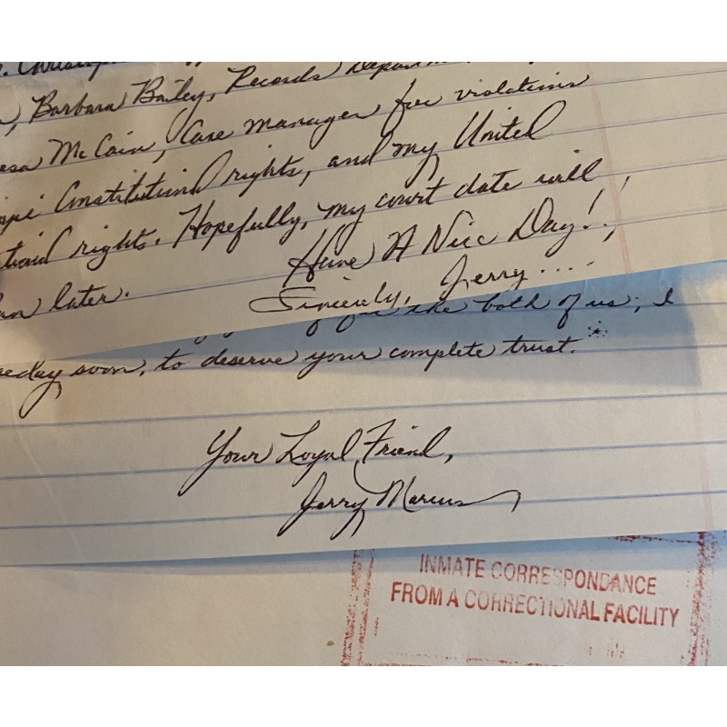 SERIAL KILLER JERRY MARCUS 4 PAGE HANDWRITTEN LETTER/ENVELOPE SET