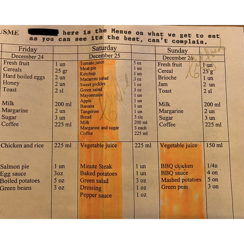 CLIFFORD OLSON LETTER/ENVELOPE/PRISON MENU SET