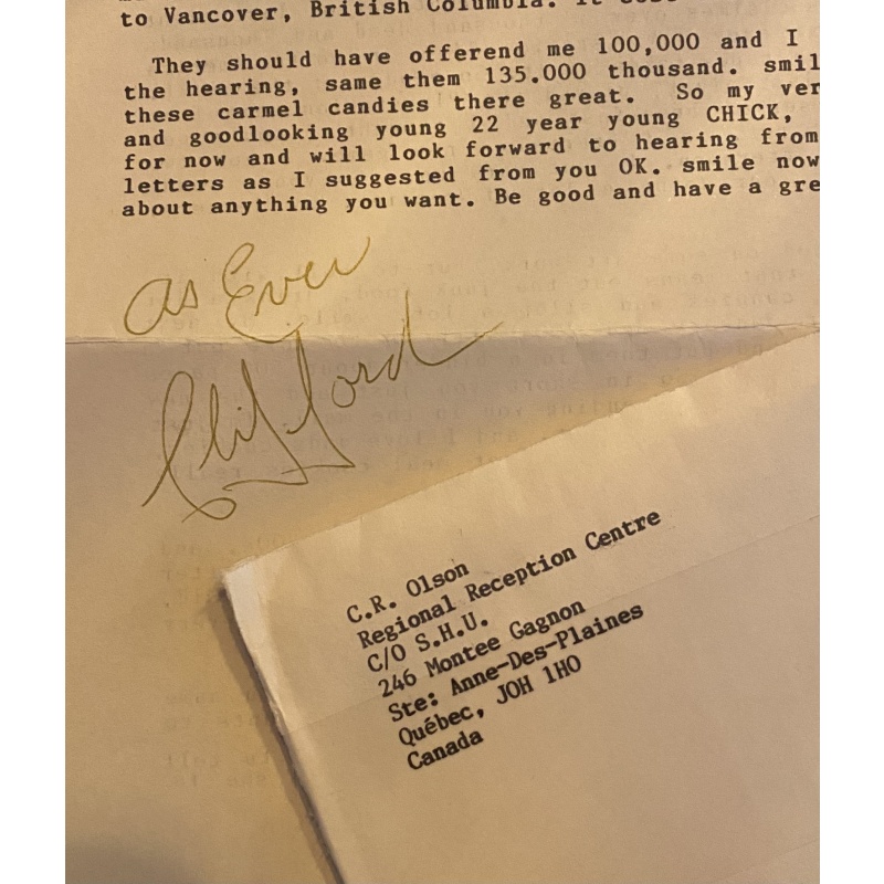 CLIFFORD OLSON LETTER/ENVELOPE/PRISON MENU SET