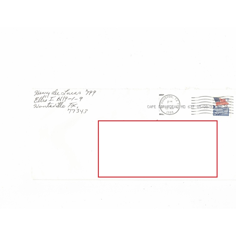 HENRY LEE LUCAS 2 page letter with original mailing envelope