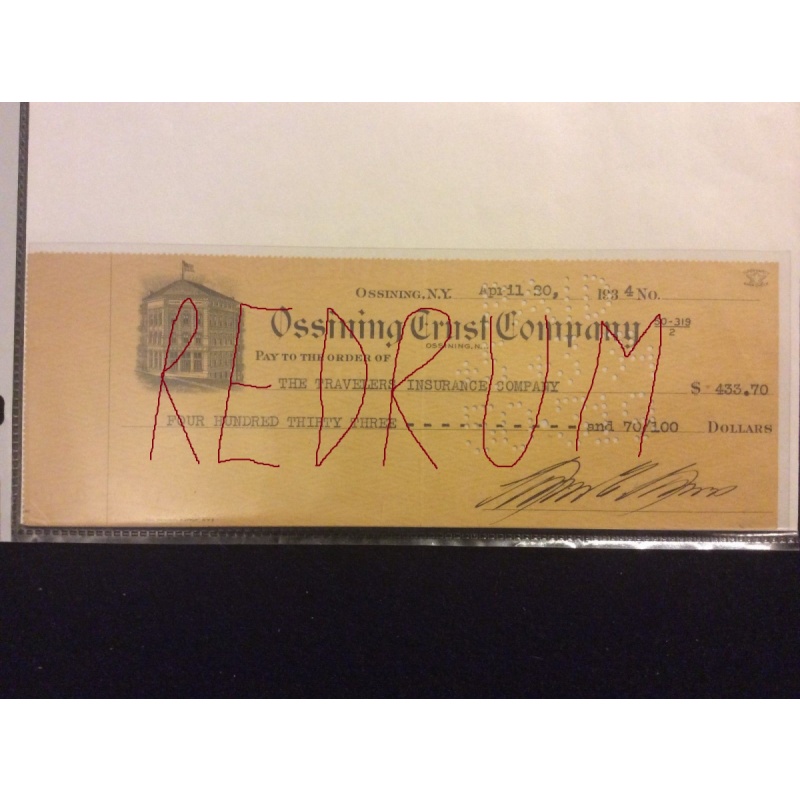 Great Lewis Laws Sin Sing Prison Warden signed check from the Albert Fish and gangster era circa 1930's