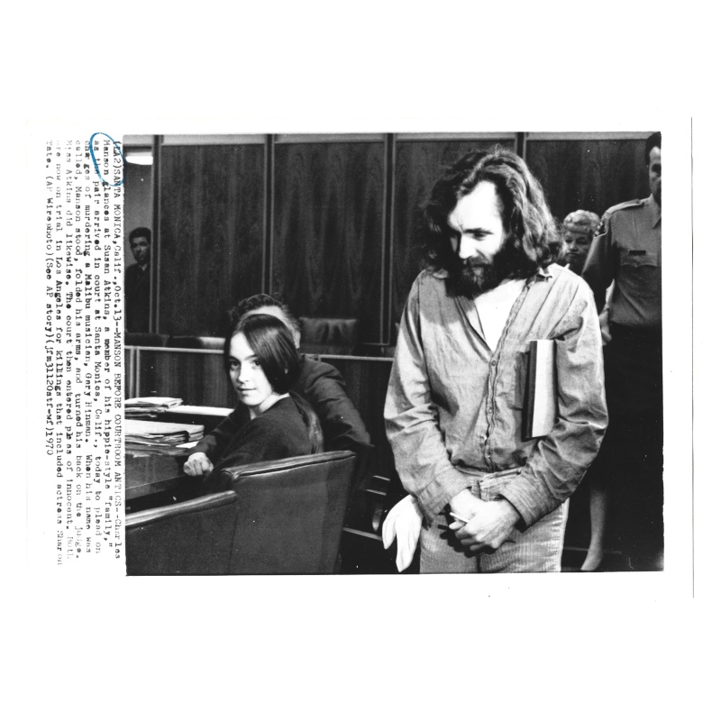 Charles Manson & Susan Atkins 1970 Vintage AP Wirephoto, Press Photograph, Associated Press, Sharon Tate, Manson Family