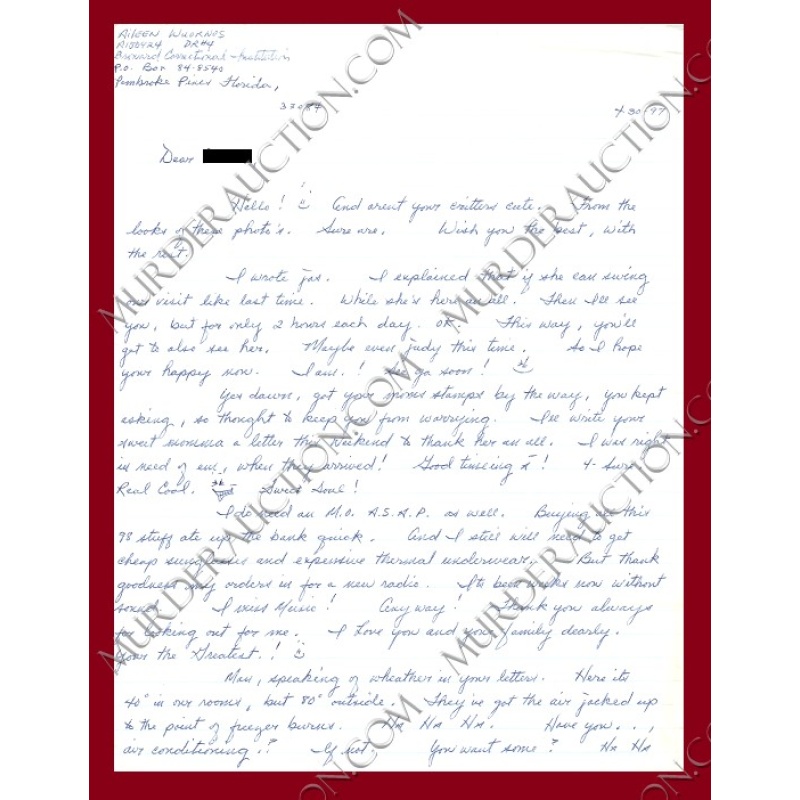 Aileen Wuornos letter/envelope 4/30/1997 EXECUTED