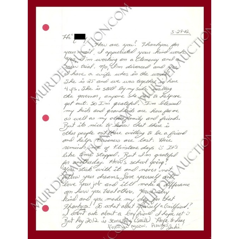 Jacqueline Williams letter/envelope 5/29/2012