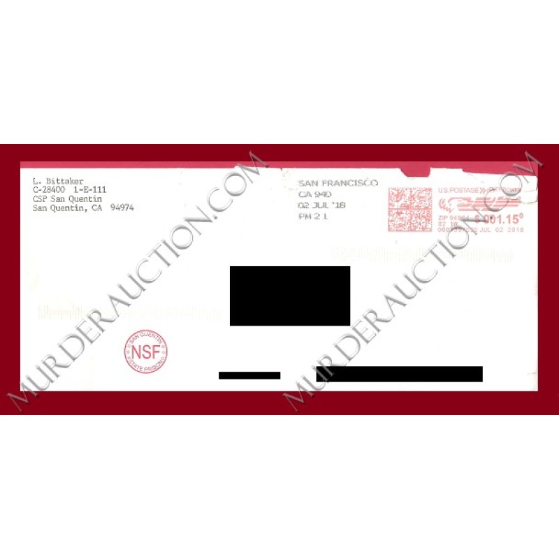 Lawrence Bittaker letter/envelope 6/1/2018 DECEASED