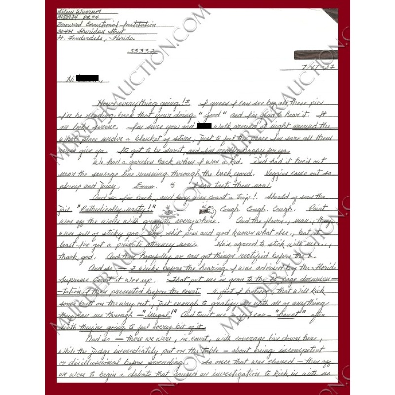 Aileen Wuornos letter 7/17/2002 EXECUTED